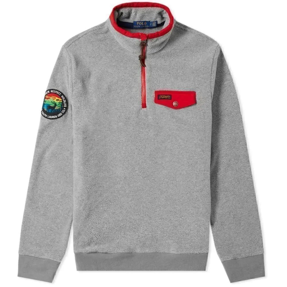 Polo Ralph Lauren Polar Fleece  Sportsmen Respect Wildlife Gray Pullover Sz LT